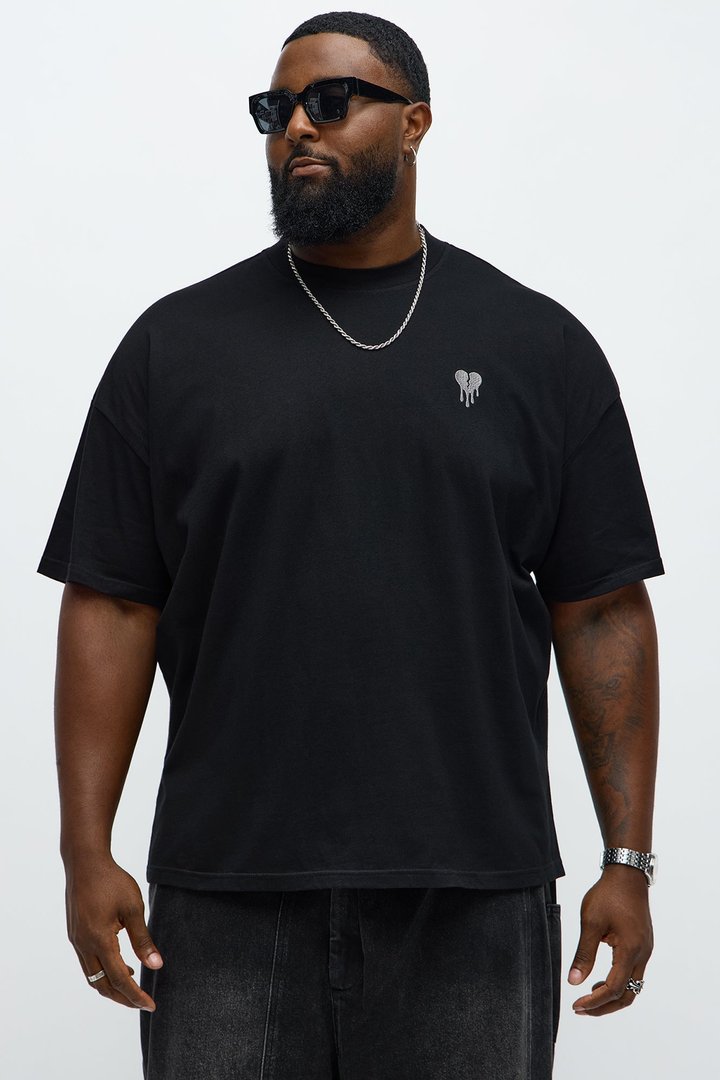 Oversized Mini Embroidery Heavy Weight Boxy Tee - Black