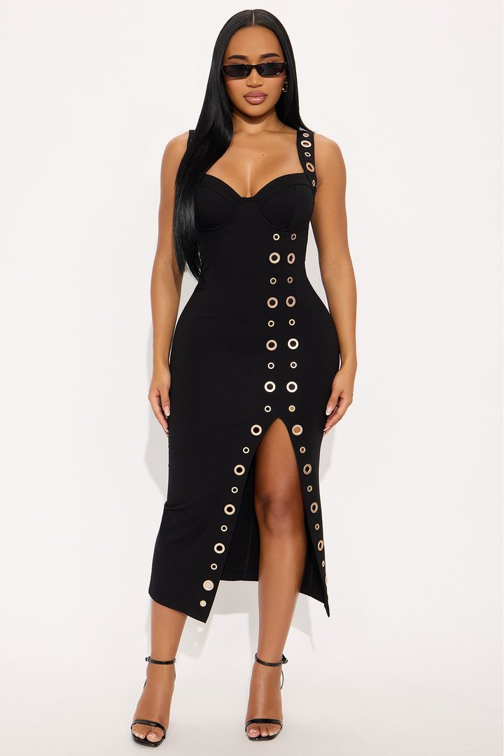 Kallie Grommet Midi Dress - Black