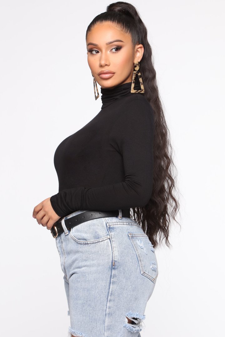 Pamela Turtle Neck Long Sleeve Top - Black