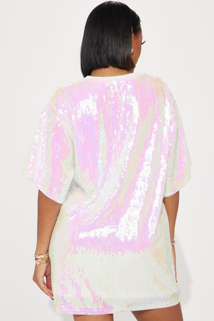 Always The Birthday Queen Sequin Shirt Dress - White