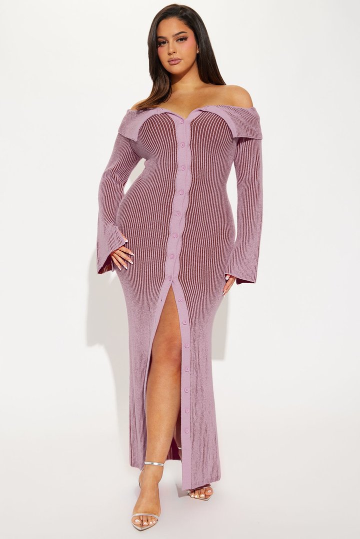Megan Sweater Maxi Dress - Lavender/combo