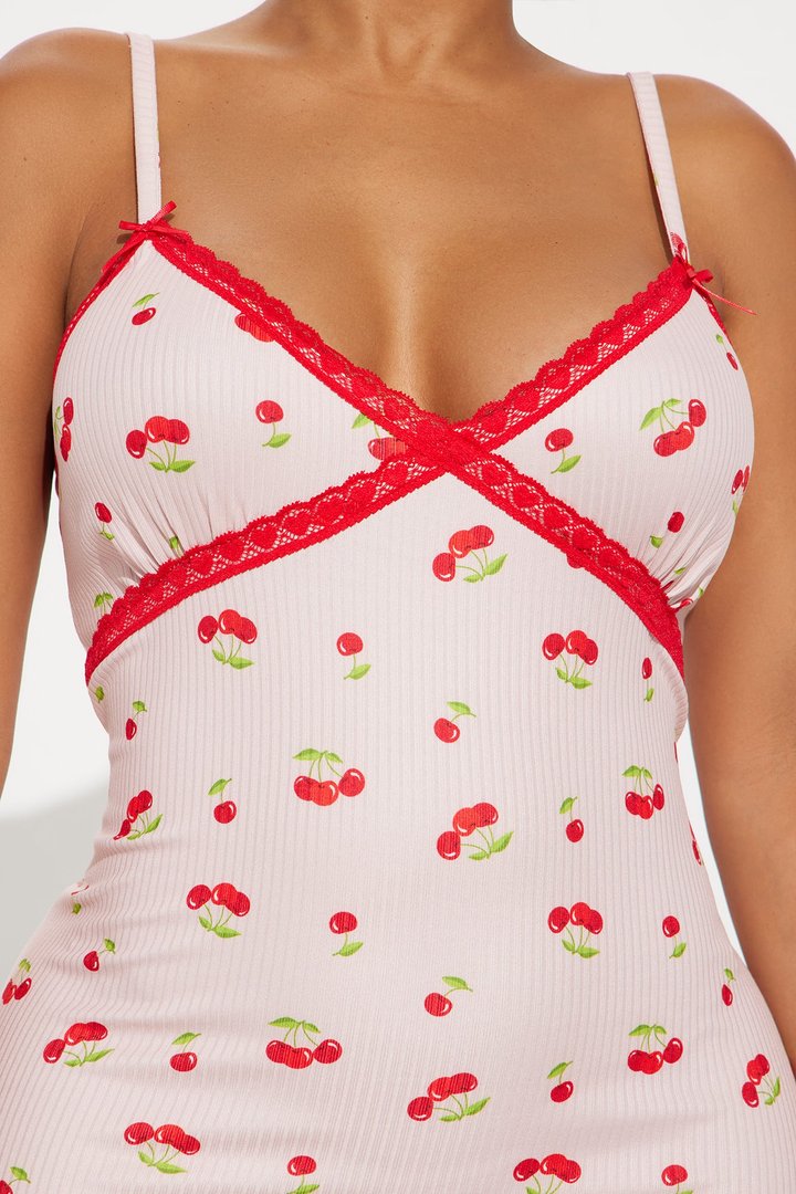 Sweet As Can Be Ribbed PJ Cami Sleep Dress - Pink/combo