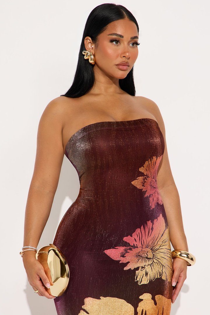 Addison Metallic Tube Maxi Dress - Rust/combo