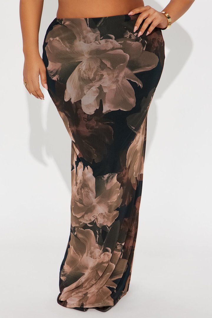 Midnight Bloom Mesh Maxi Skirt - Brown/combo