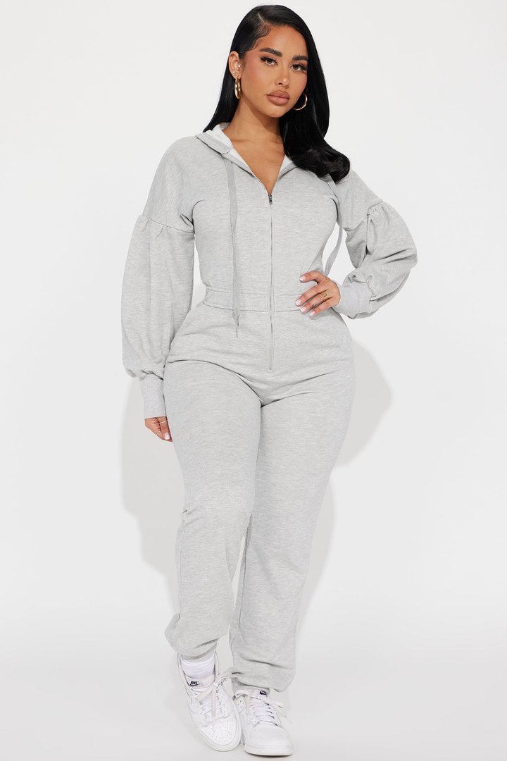 Let Me Know Lounge Jumpsuit - Heathered Grey