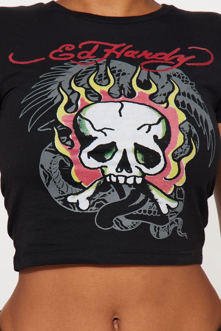 Flaming Skull Ed Hardy Tee - Black