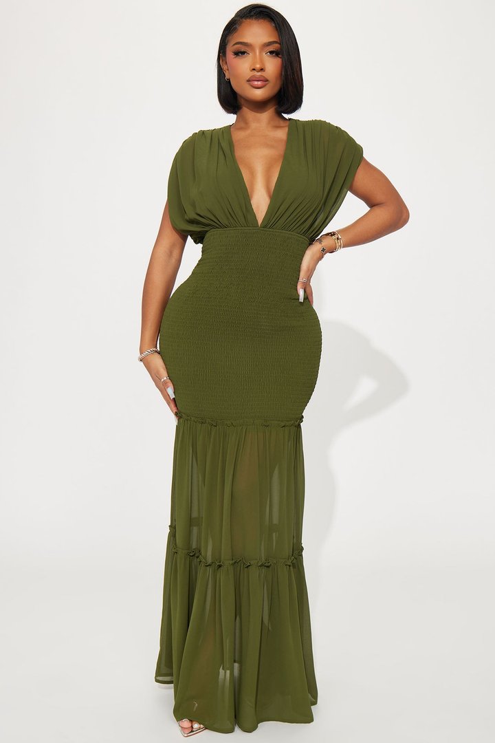 Sienna Chiffon Maxi Dress - Olive