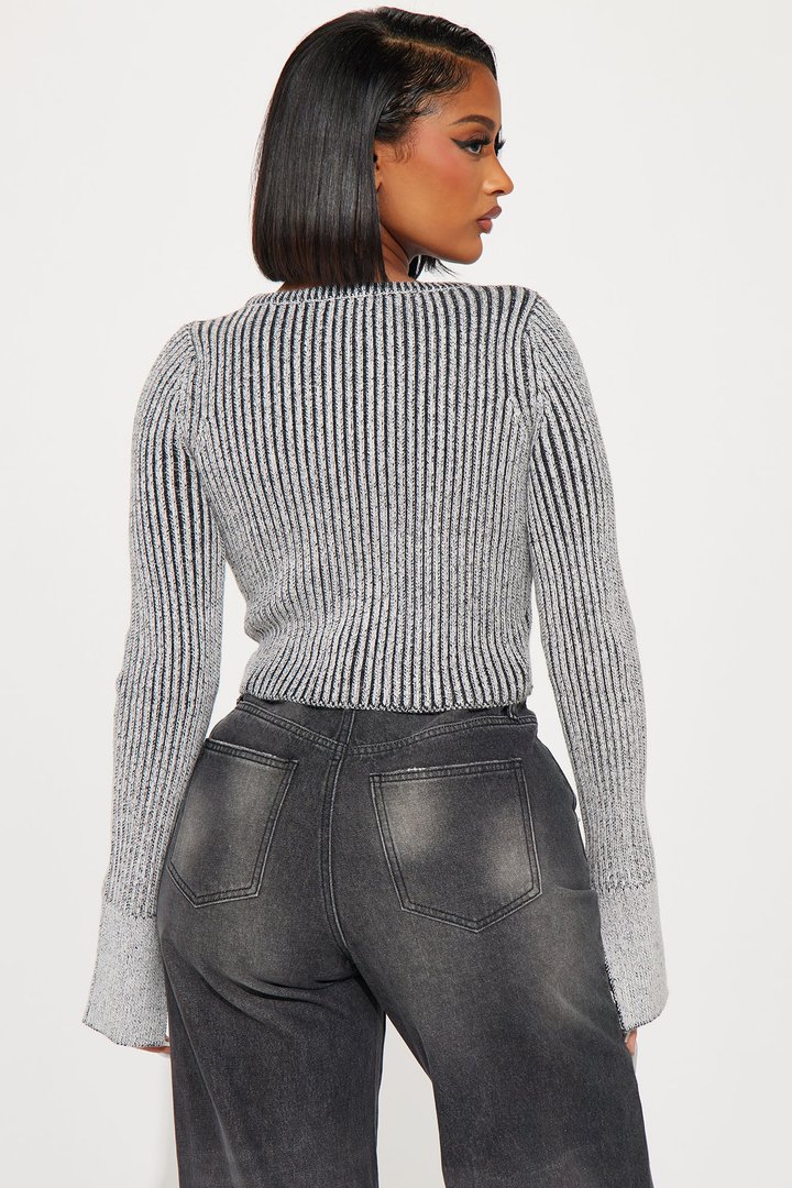 Takin' Hints Marled Cropped Cardigan - Grey/combo