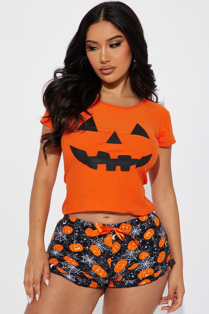 Pumpkin Party PJ Short Set - Orange/combo