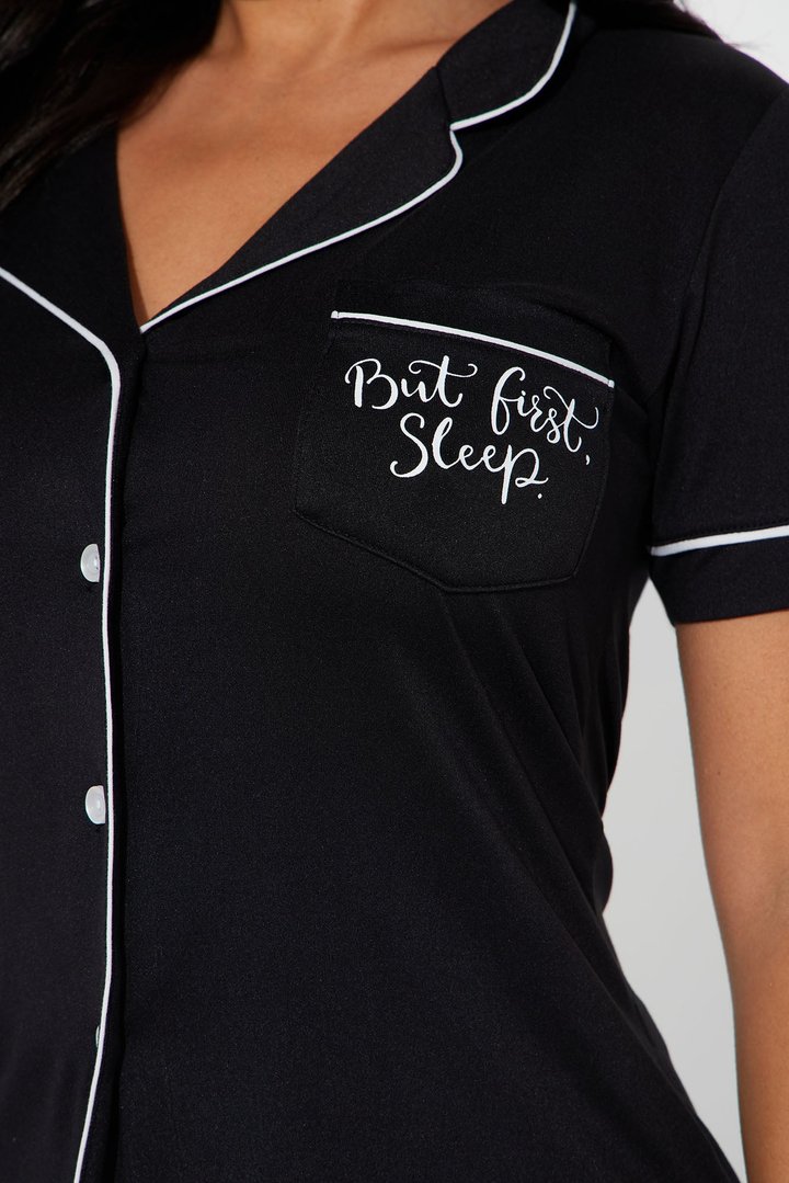 Sleep Comes First PJ Short Set - Black/White