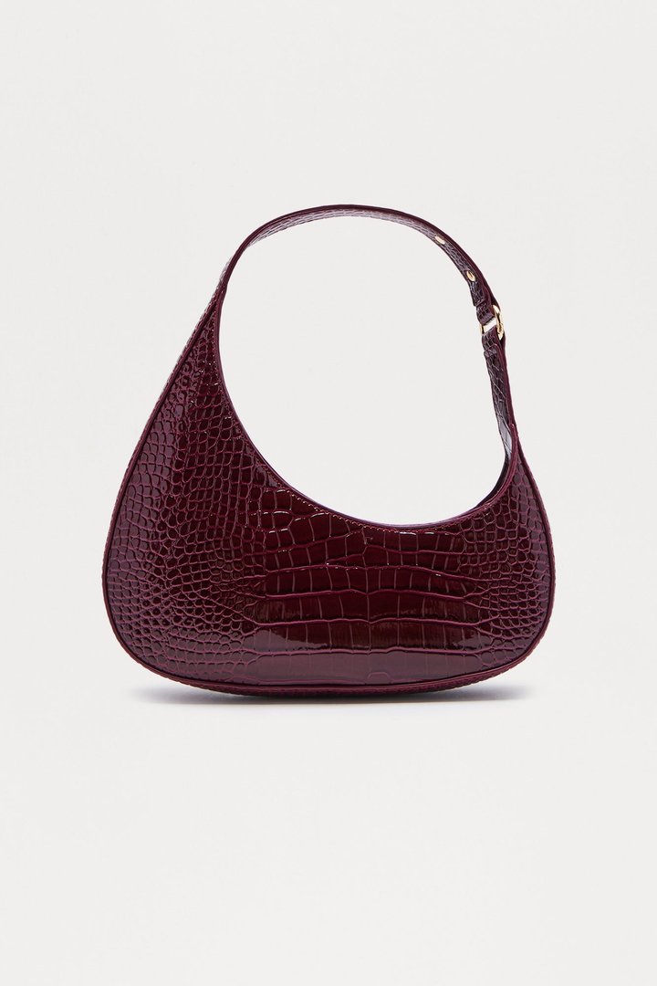Had A Feeling Embossed Croc Faux Leather Shoulder Bag - Burgundy
