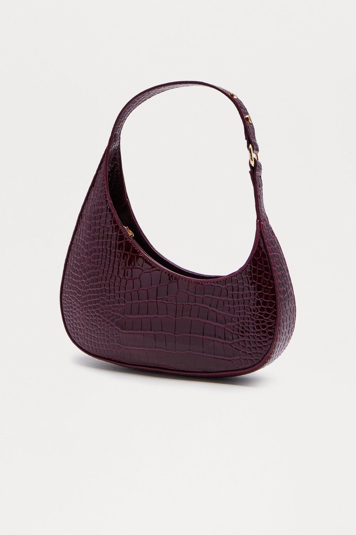 Had A Feeling Embossed Croc Faux Leather Shoulder Bag - Burgundy