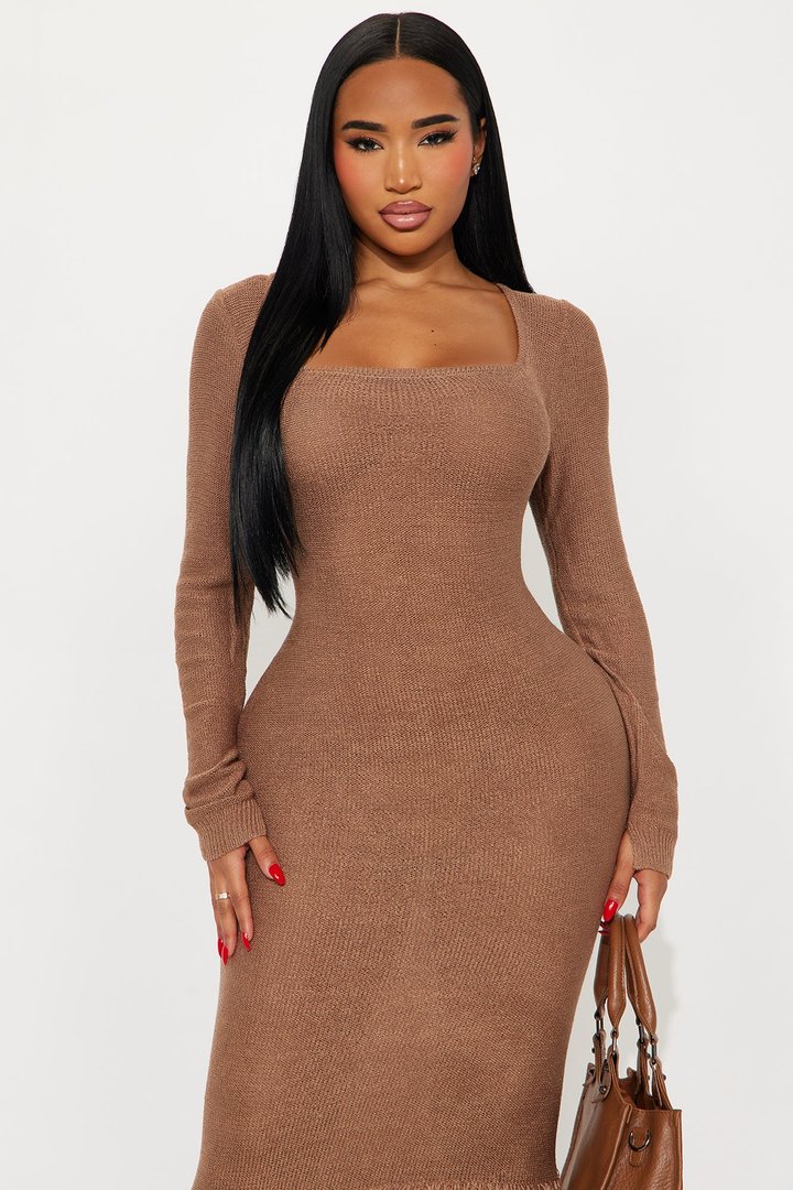 Delany Long Sleeve Knit Maxi Dress - Mocha