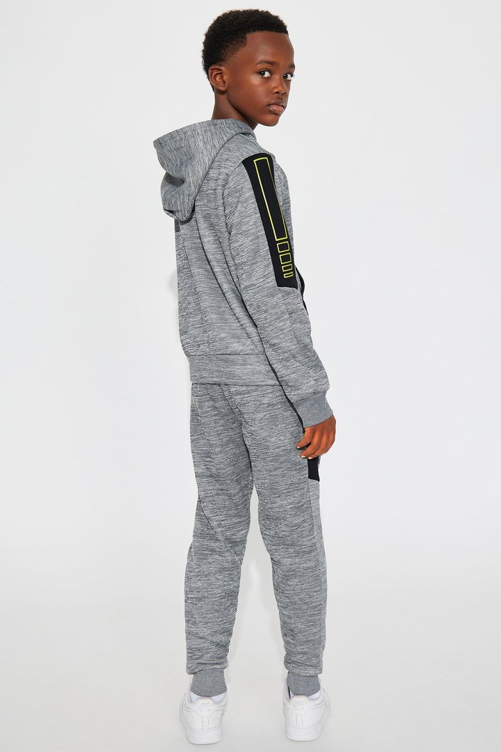 Mini Going Places Zip Hoodie And Jogger Pant Set - Heather Grey