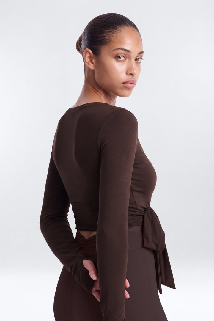 Soft Jersey Surplice Wrap Top - Espresso