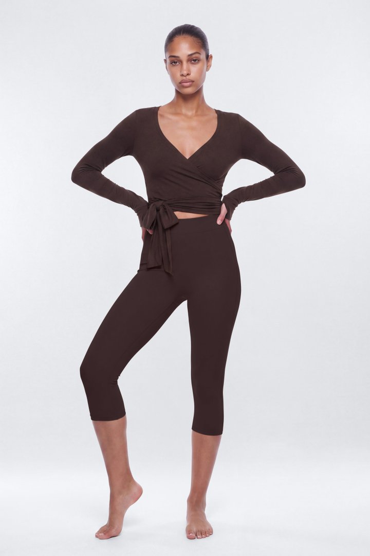 Soft Jersey Surplice Wrap Top - Espresso