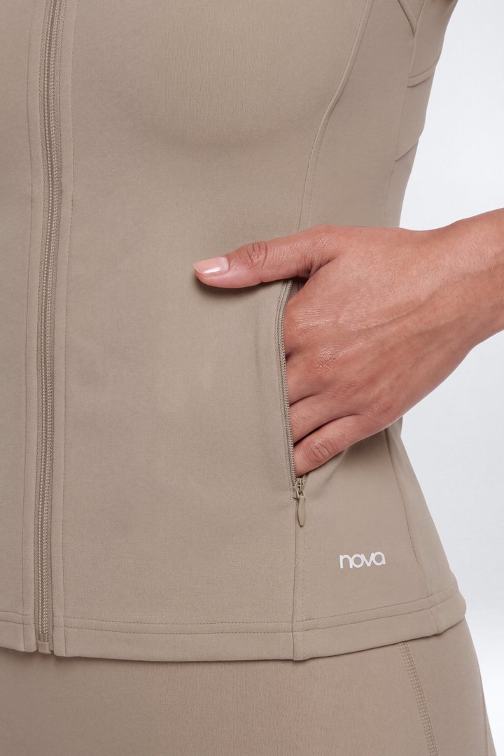ProStretch™ Short Sleeve Front Zip Sports Jacket - Taupe