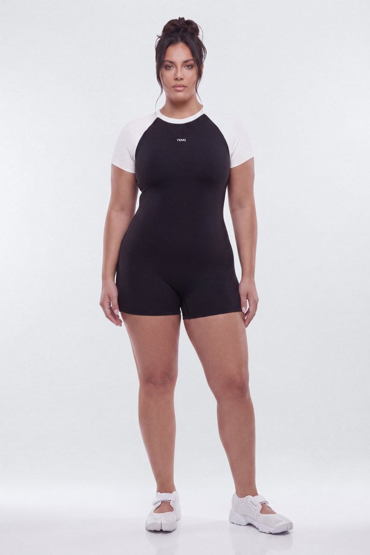ProStretch™ 3″ Short Sleeve Colorblock Romper - Black/White