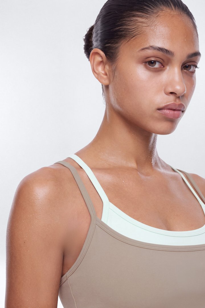 ProStretch™ Double Layered Strappy Sports Bra - Taupe/combo