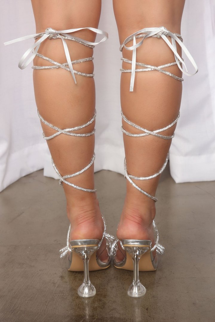 Ball For Me Wrap Up Embellished Heels - Silver