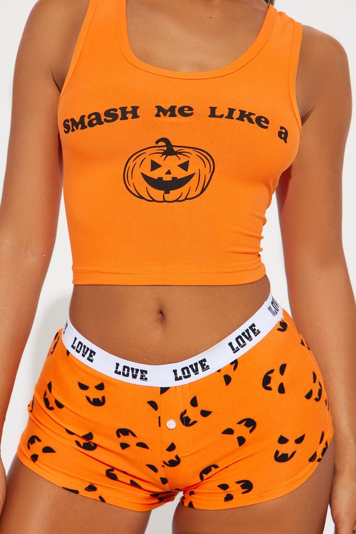 Smash My Pumpkin Halloween PJ Set - Orange