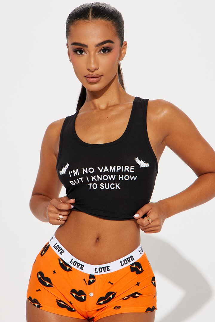 I'm No Vampire Halloween PJ Set - Black/combo