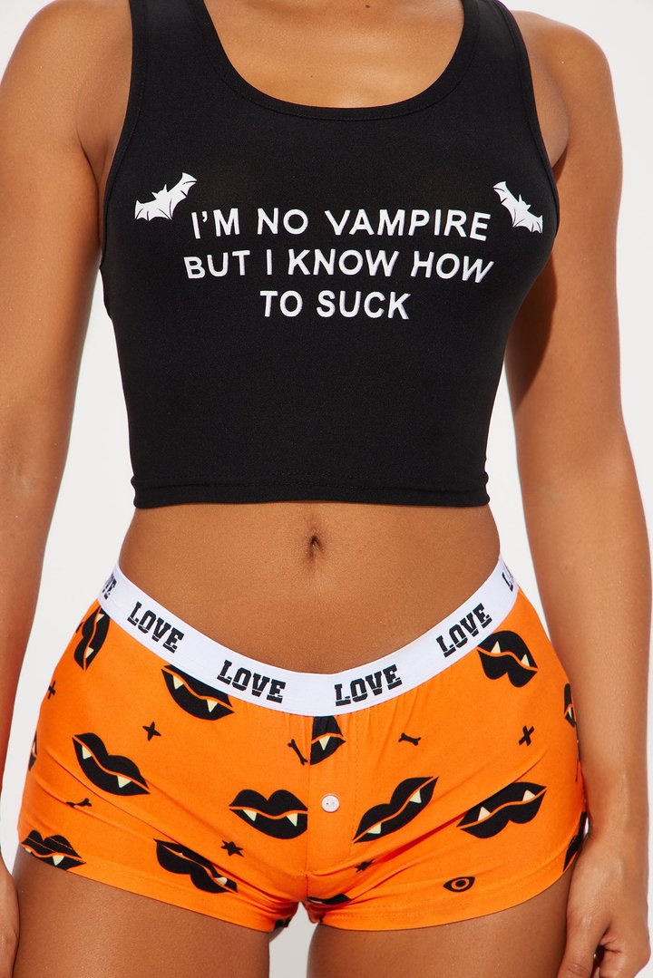 I'm No Vampire Halloween PJ Set - Black/combo
