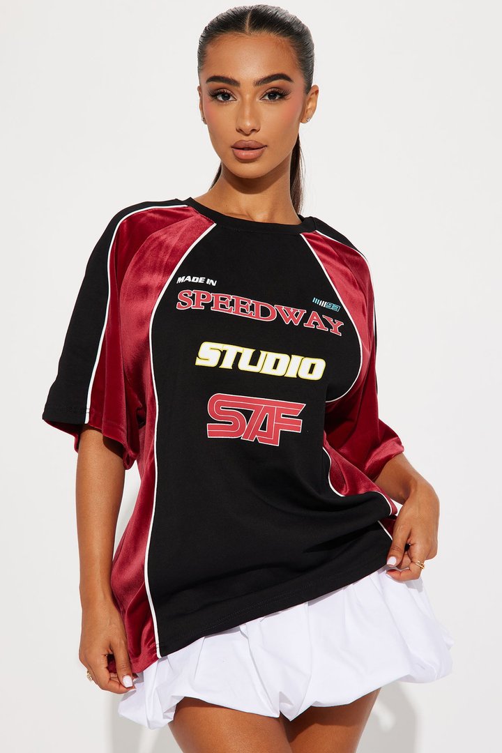Scoring Big Velour Jersey Tee - Wine/combo