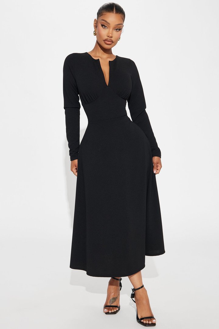 Charolette Long Sleeve Midi Dress - Black