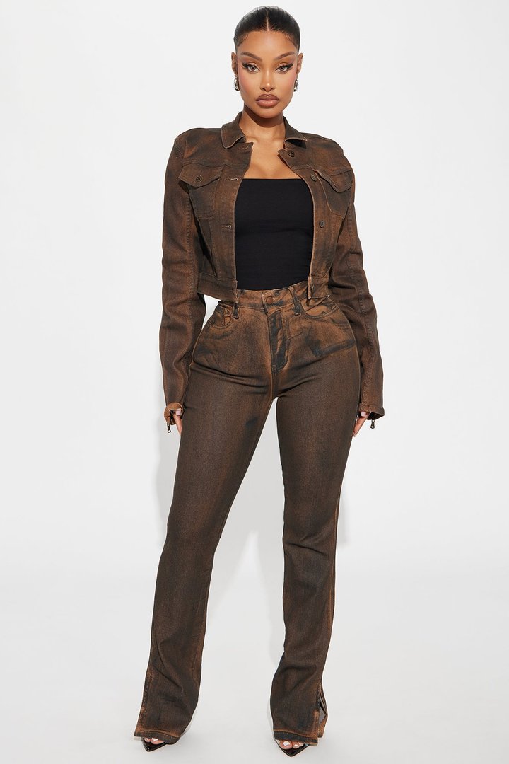 Bronzed Babe Coated Bootcut Jeans - Brown