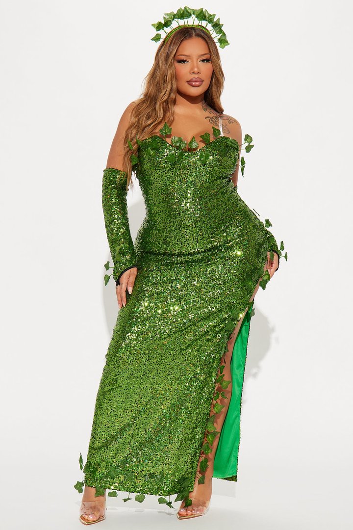 Little Miss Ivy Maxi Dress 3 Piece Costume Set - Green