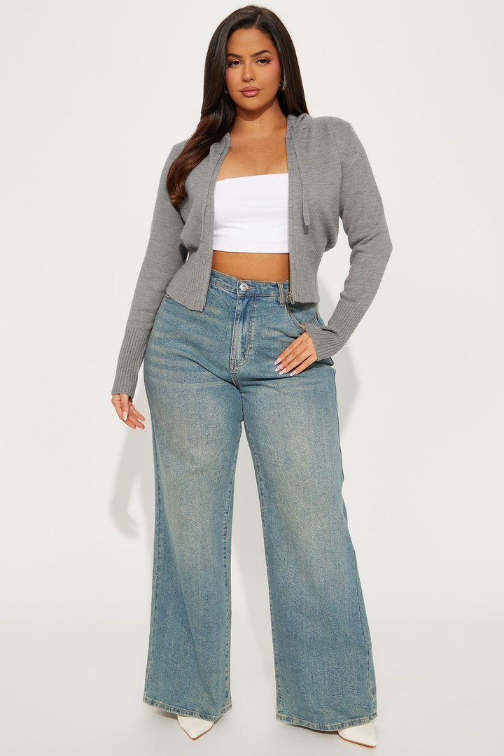 Lana Zip Up Sweater - Heather Grey
