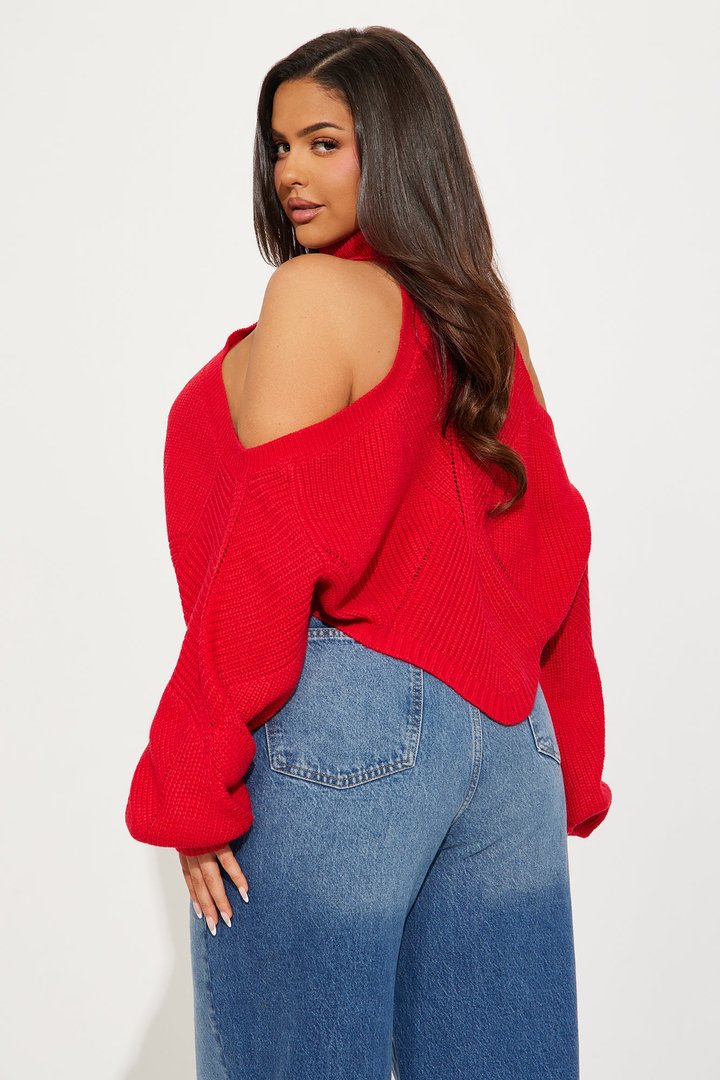 Karasi Cold Shoulder Sweater - Red