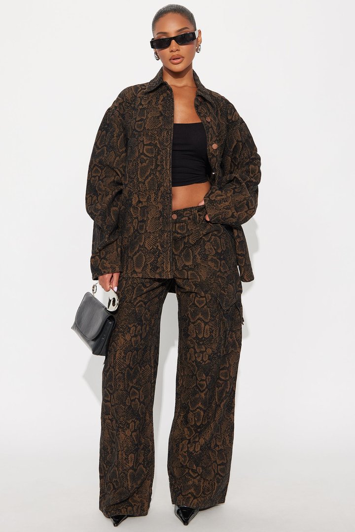 Bite Back Boyfriend Denim Shacket - Brown/combo