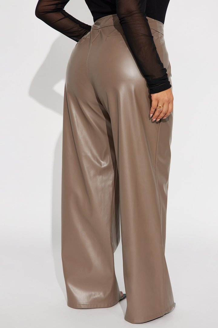 Going Somewhere Faux Leather Wide Leg Pant 33 - Mocha