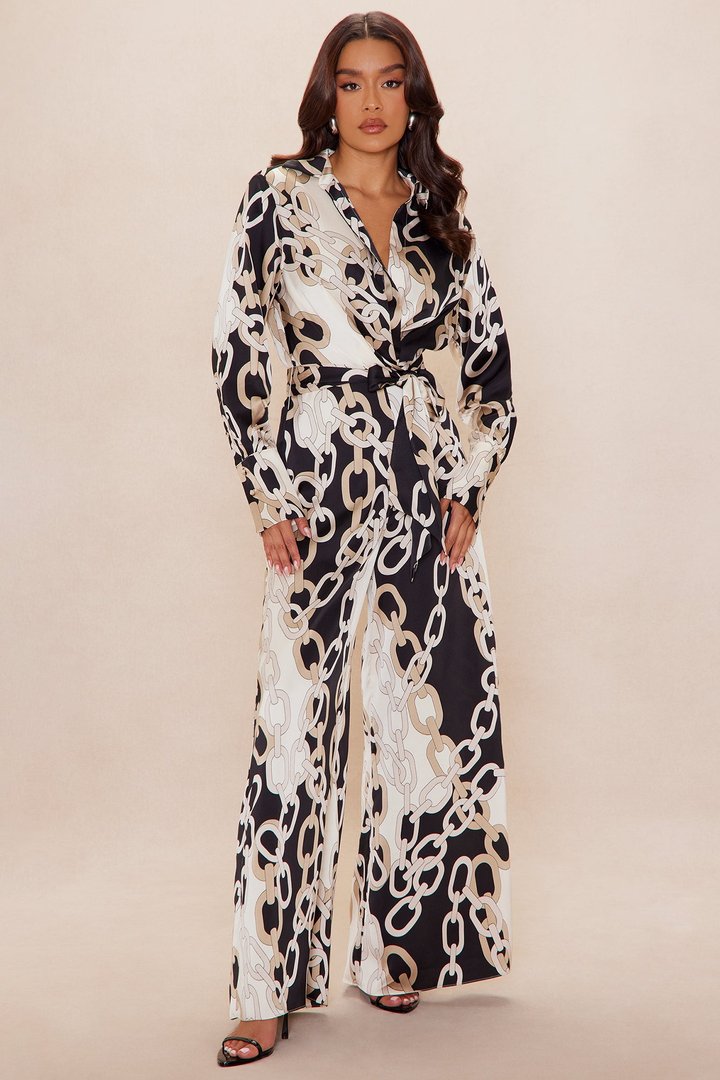 Tahlia Collared Satin Jumpsuit - Black/combo