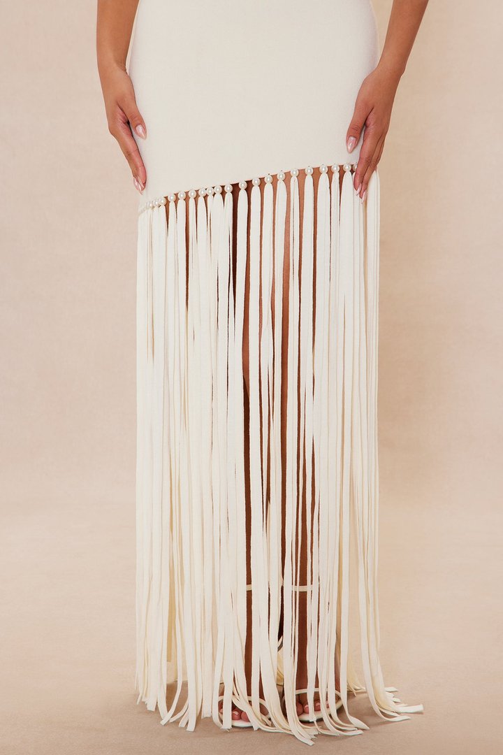 Amaya Fringe Sweater Maxi Dress - Cream