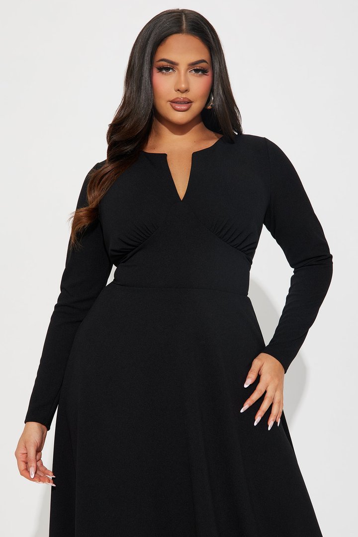 Charolette Long Sleeve Midi Dress - Black