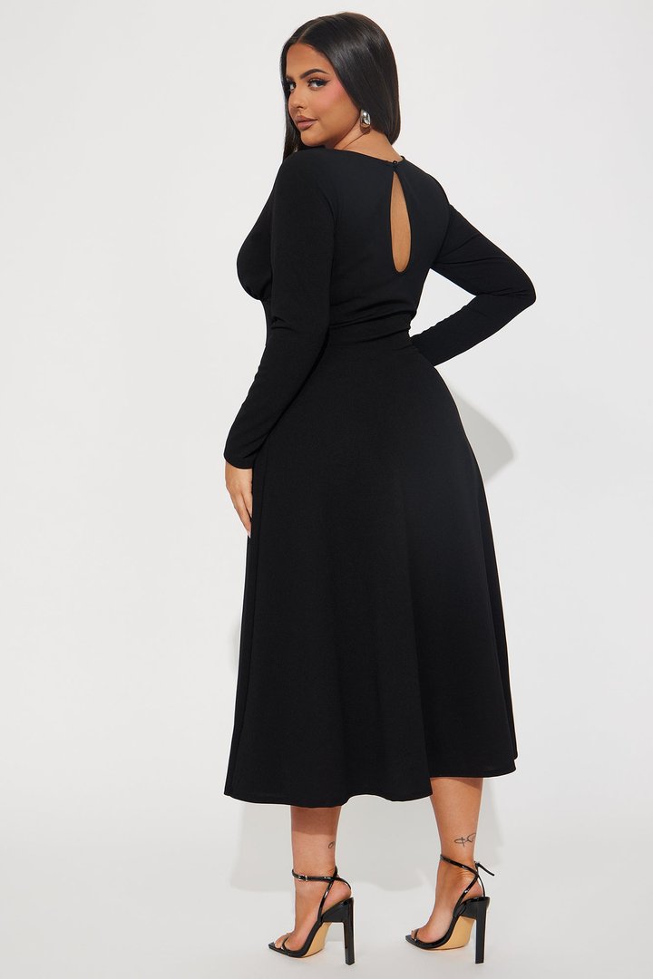 Charolette Long Sleeve Midi Dress - Black
