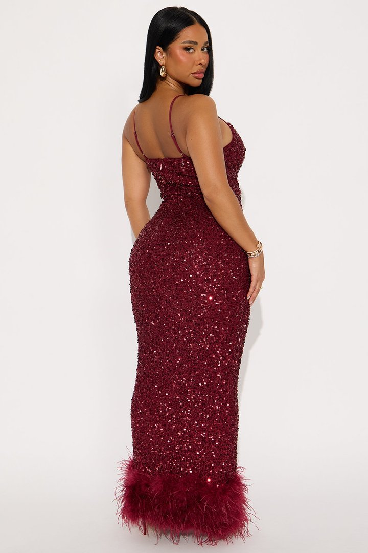 Focus Sequin Maxi Gown Dress - Wine
