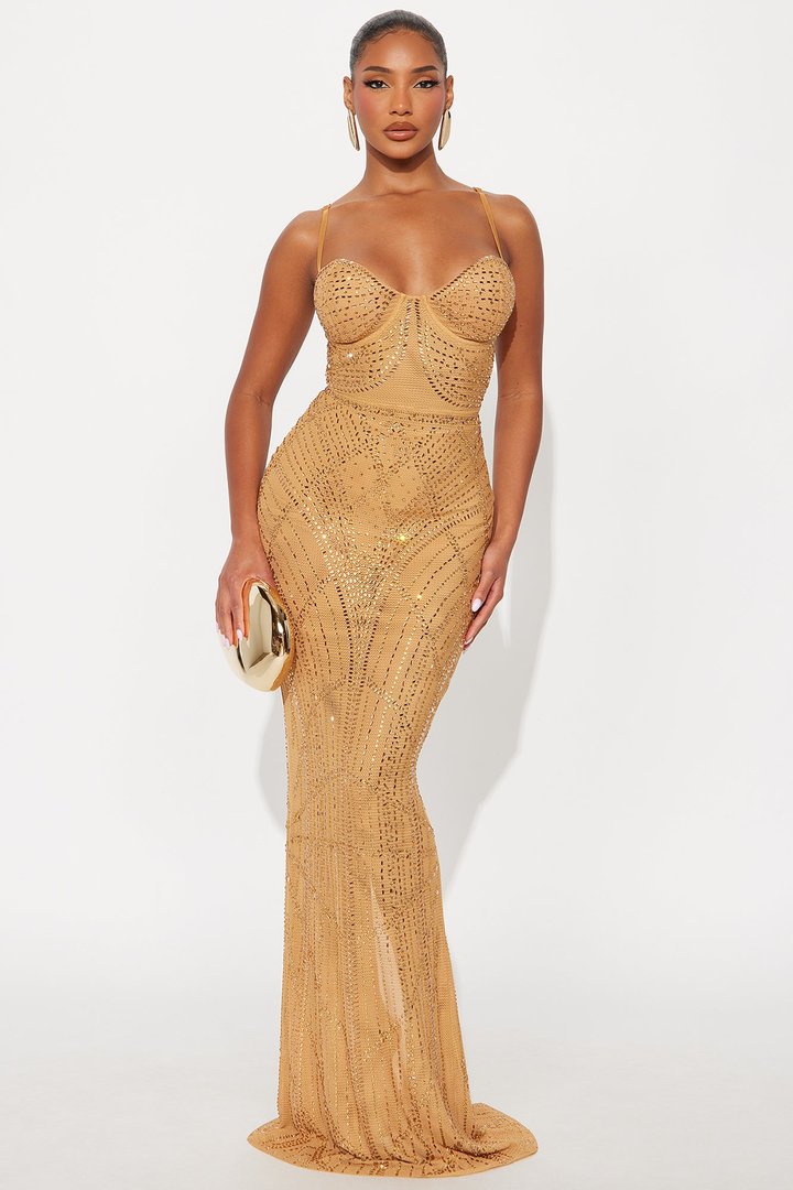London Embellished Maxi Dress - Gold