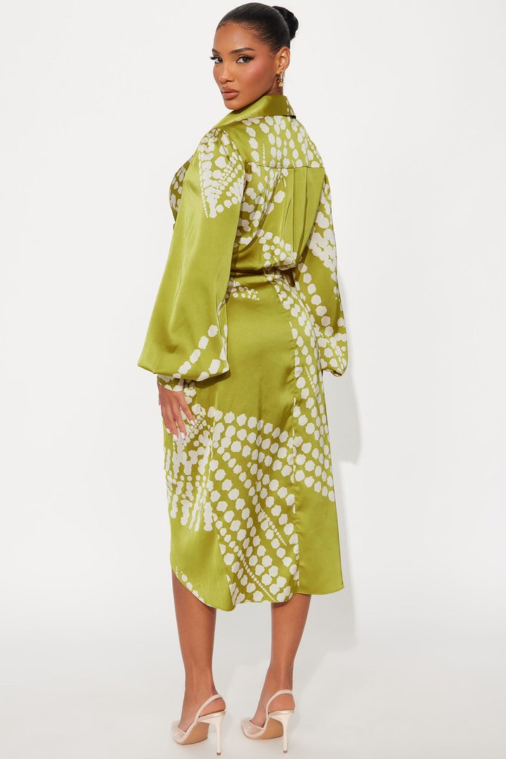 Glamour Days Satin Midi Dress - Green/combo