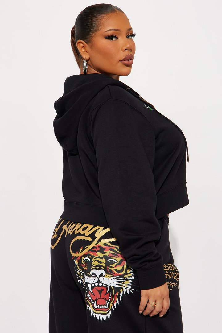 Ed Hardy Retro Tiger Zip Front Hoodie - Black