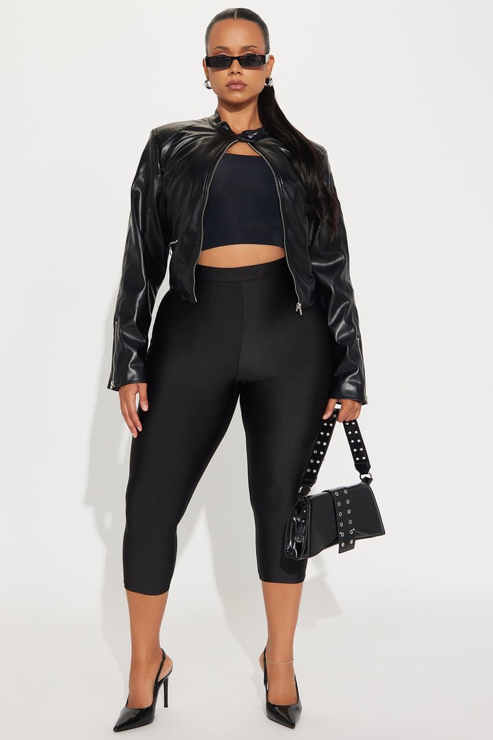 Nikole High Rise Tricot Capri Legging - Black