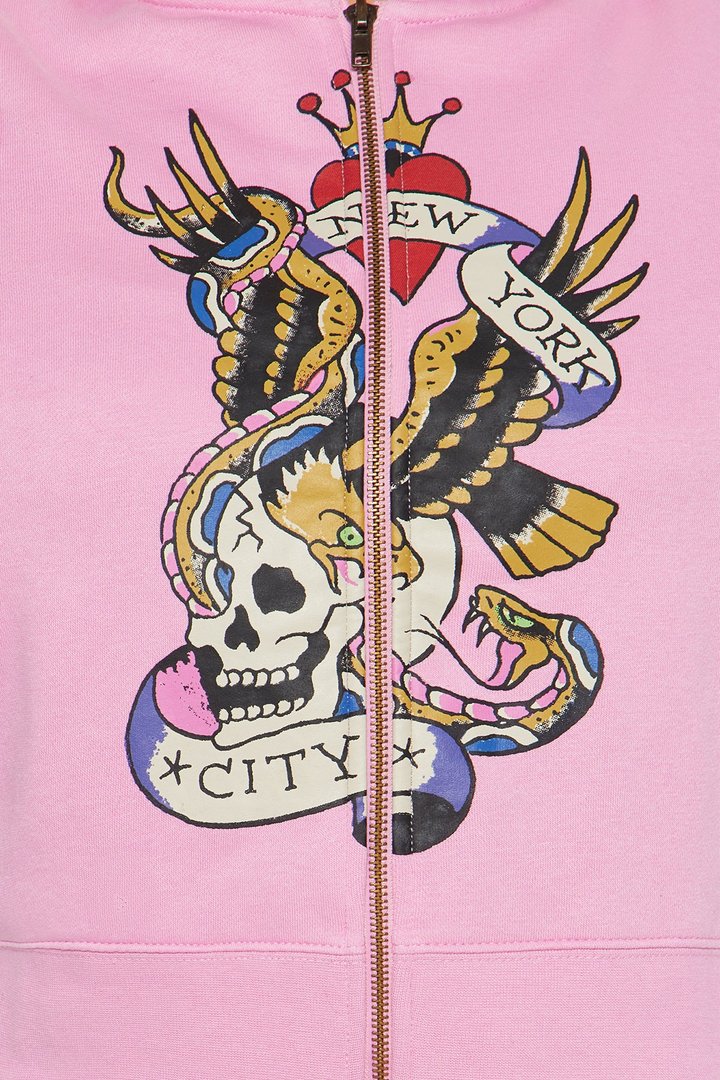 Ed Hardy New York Eagle Zip Front Hoodie - Pink