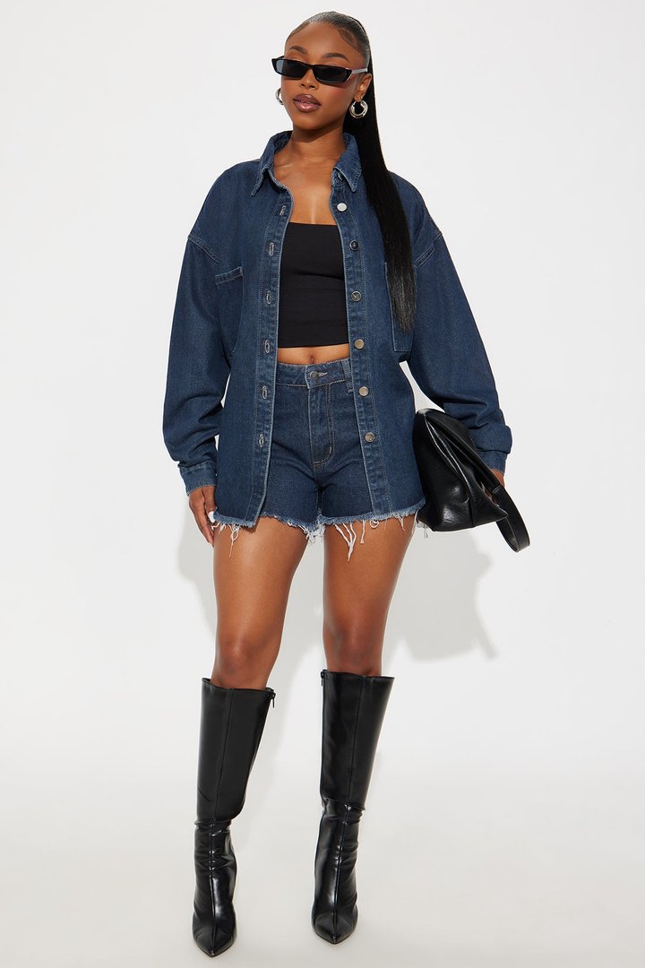 Audrey Denim Short Set - Dark Denim