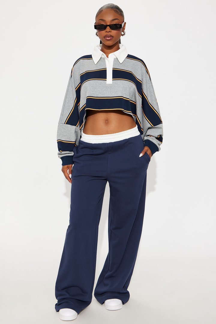 Sydney Striped Polo Lounge Set - Navy/combo