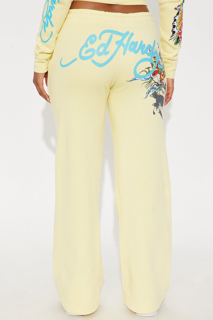 Ed Hardy Enchanted Butterfly Wide Leg Pant - Butter Yellow