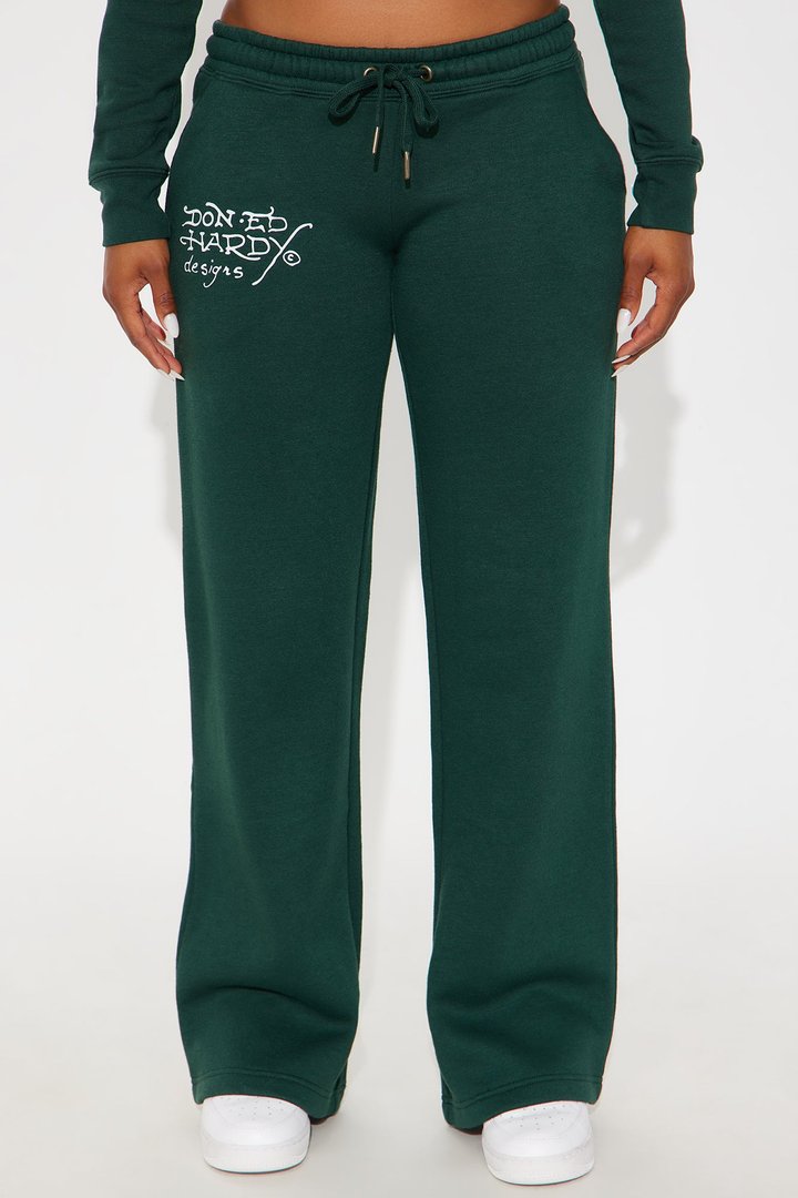 Ed Hardy Twin Flame Wide Leg Pant - Hunter