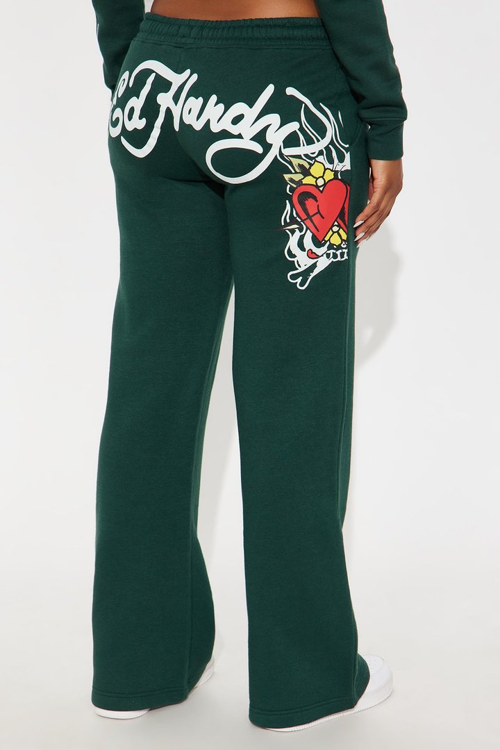 Ed Hardy Twin Flame Wide Leg Pant - Hunter